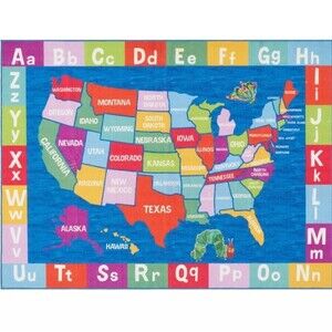 Eric Carle Official 51.5" x 36.5" Kids Area Rug Synthetic Elementary US Map EUC